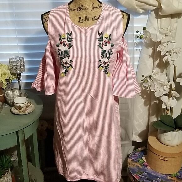 PRIMARK Striped Embroidered Dress Size 4 - Picture 6 of 9